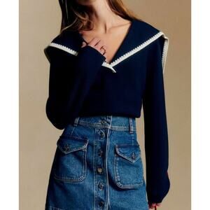 Sezane Naya Jumper  Marine with Ecru Details